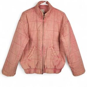 SO Pink Acid Wash Quilted Bomber Jacket Womens M Y2K 90s Style Cotton Zip Puffer